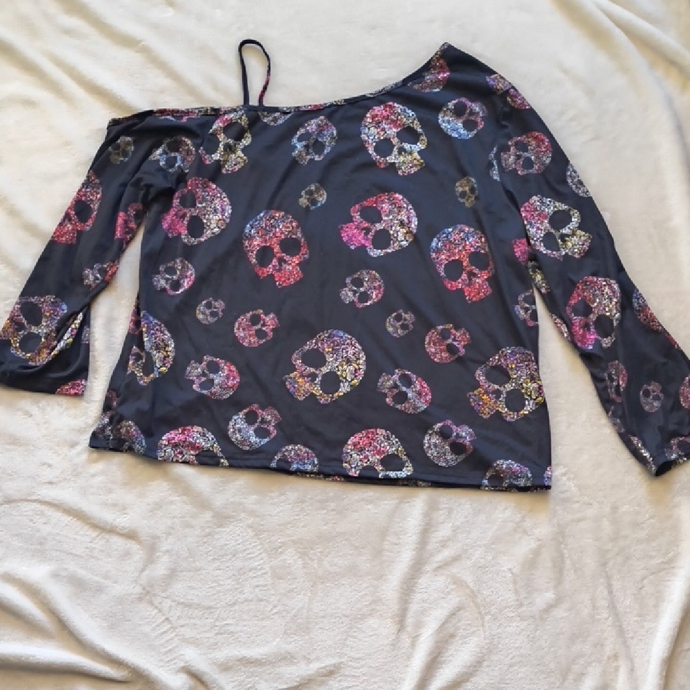 SHEIN Black Multicolor Skull Print Blouse